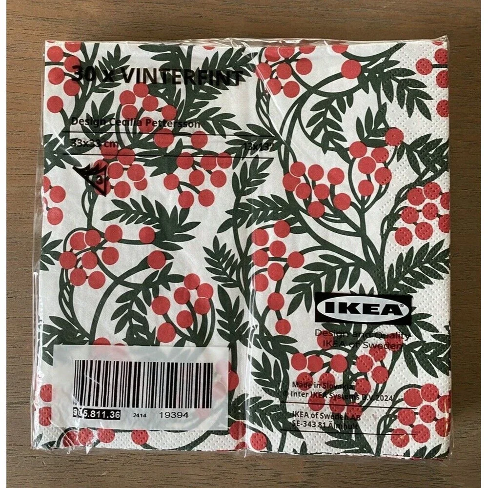 Ikea Vinterfint Paper Napkins Set of 30 Christmas Berry 905.811.36 Fast Ship